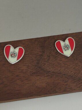 Peru Flag Earring Heart Stud Earrings Exclusive Designed S925 Silver with box